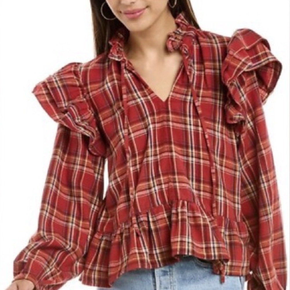 Blank NYC Plaid Ruffle Top